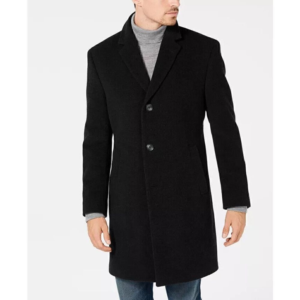 NAUTICA Overcoat Barge Classic Fit Wool Cashmere Blend Size 42R NWT $450 Black